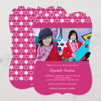 Modern Fuchsia Stars Of David Bat Mitzvah Invite