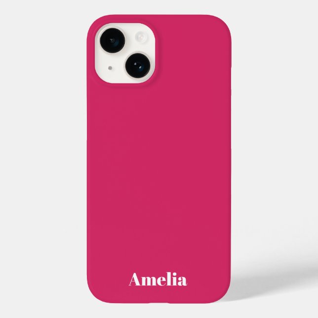 Modern fuchsia white script Personalised Name  Case-Mate iPhone Case (Back)
