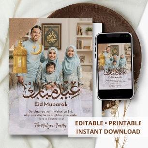 Modern Full Photo Arabic Calligraphy Eid Mubarak Holiday Card