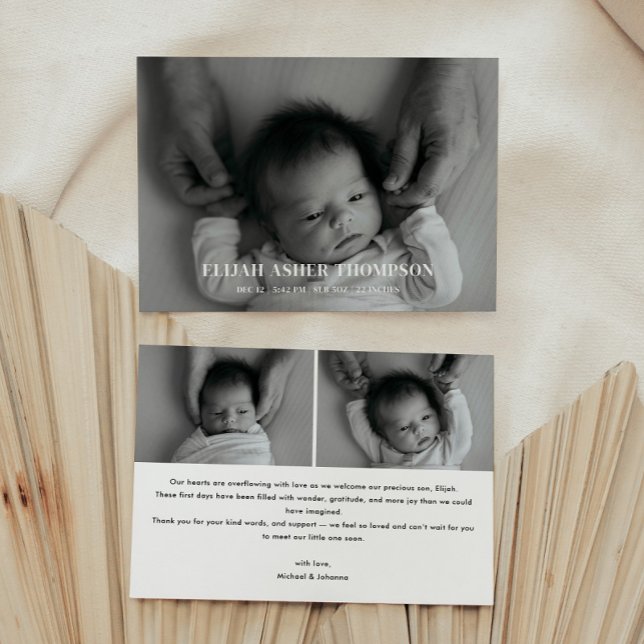 Modern Full Photo Black & White Baby Birth Announcement (Creator Uploaded)