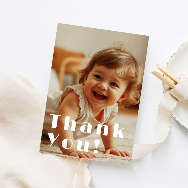 Modern Full Photo Overlay Kids Birthday Thank You Card (Creator Uploaded)