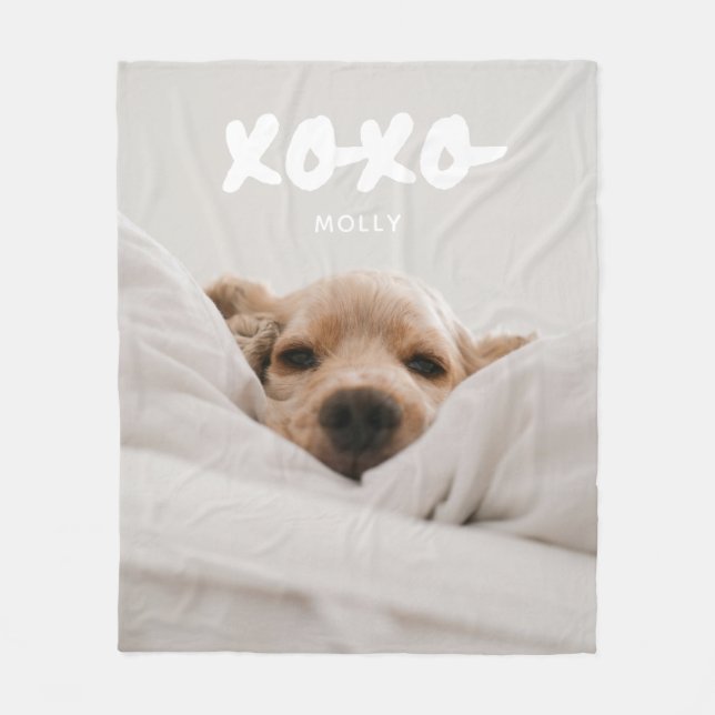 Modern Full Photo Pet Name XOXO Fleece Blanket (Front)