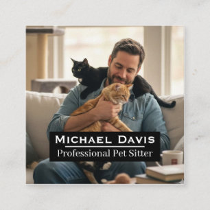 Modern Full Photo Pet Sitter Square Business Card 
