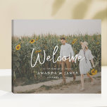 Modern Full Photo Wedding Rehearsal Dinner Welcome Faux Canvas Print<br><div class="desc">This simply chic wedding rehearsal dinner welcome sign features your favourite photo and white text, including 'Welcome' in a relaxed modern script. This part of the design can't be altered. But you can change the look of any of the other text, so when you edit for your own names and...</div>