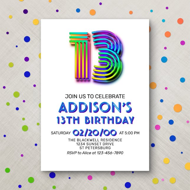 Modern Fun 13th Birthday Invitation (Creator Uploaded)