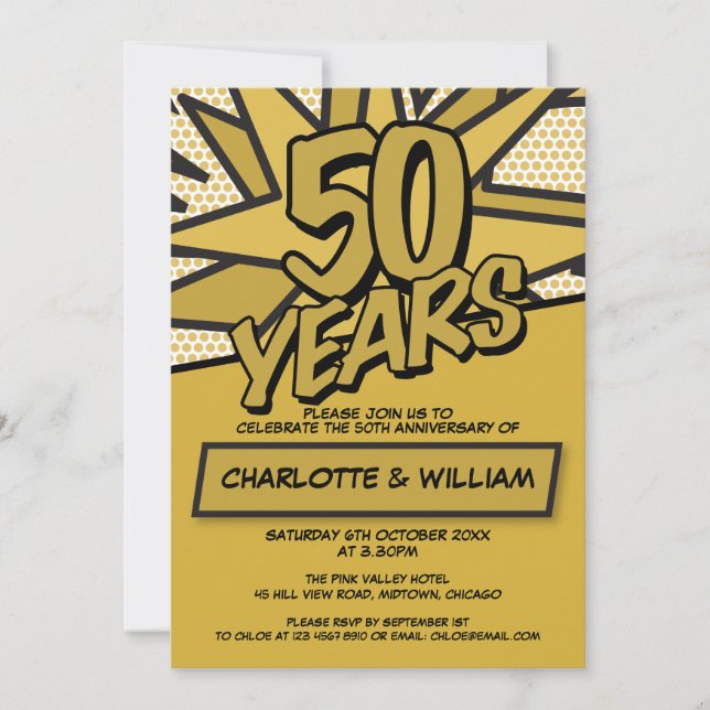 Modern Fun 50th Golden Wedding Anniversary Invitation (Front)