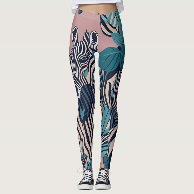 Modern Fun Abstract Black Zebra Stripes Wild Safar Leggings (Front)