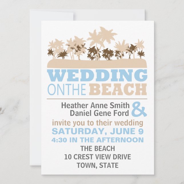 Modern Fun Beach Wedding Theme Invitations (Front)