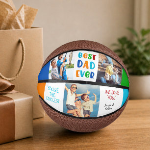 Modern Fun BEST DAD EVER Colorful Photo Collage Mini Basketball
