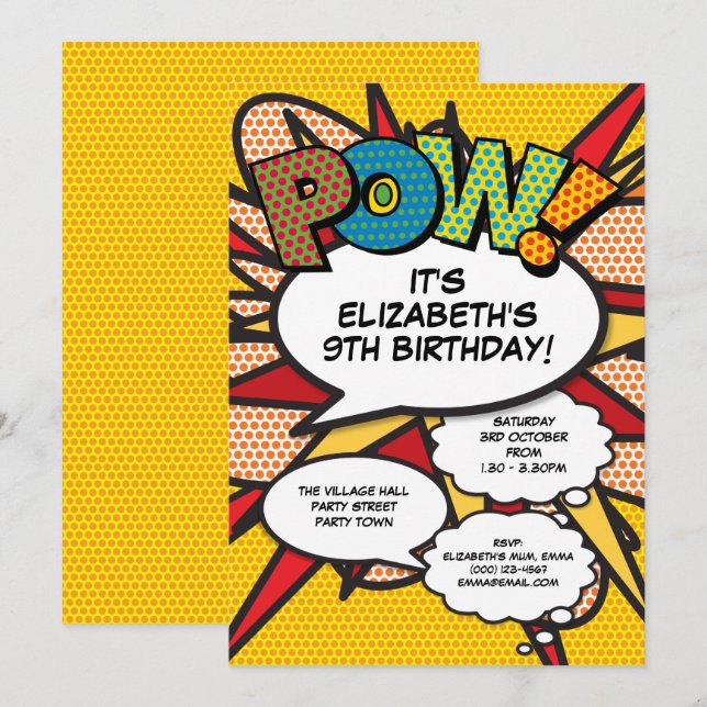 Modern Fun Birthday Party Comic Book Any Age Invitation (Front/Back)
