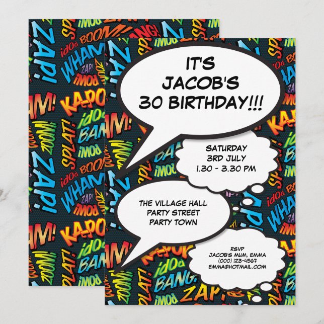 Modern Fun Birthday Party Comic Book Any Age Invitation (Front/Back)