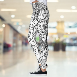 Modern Fun Black and White Birds Pattern Leggings