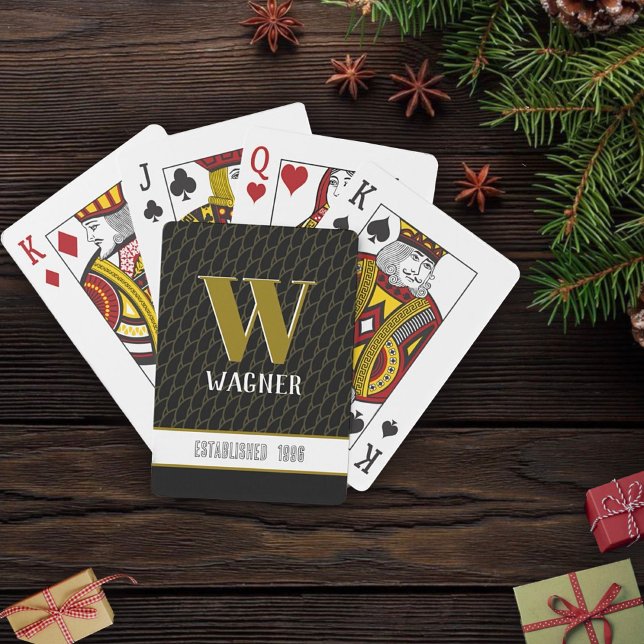 Modern Fun Black Monogram Year Customised Name Playing Cards (Creator Uploaded)