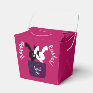 Modern Fun Black White Bunnies On Magenta Easter  Favour Box