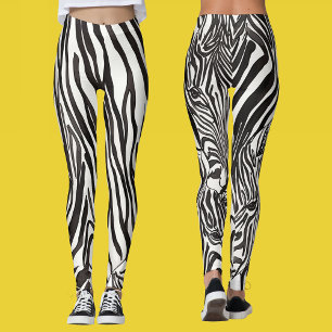 Modern Fun Black White Striped Safari Zebra Animal Leggings