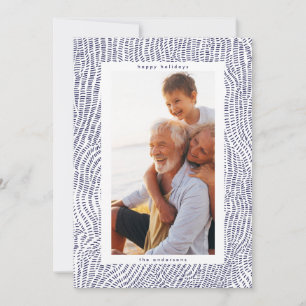 Modern Fun Blue White Happy Christmas Border Photo Holiday Card