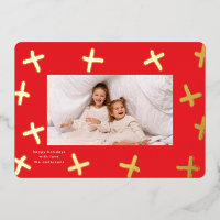Modern Fun Border Gold & Red Christmas Crosses