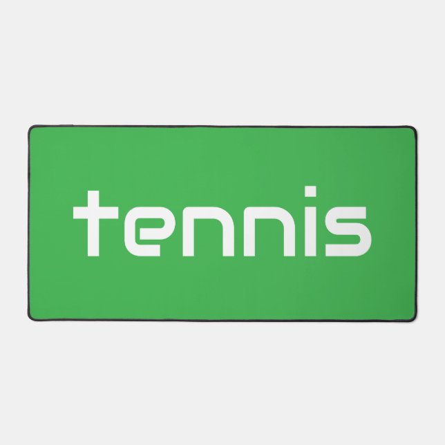 Modern Fun Bright Green Classy White TENNIS Text Desk Mat (Front)