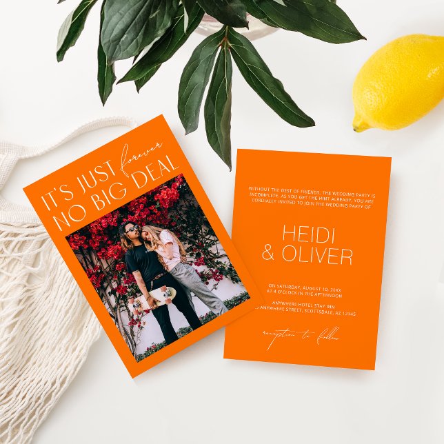 Modern Fun Bright Orange Photo Wedding Invitation (Creator Uploaded)