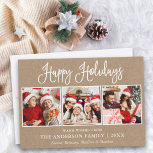 Modern Fun Calligraphy 3 Photo Kraft Holiday Card
