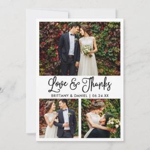 Modern Fun Calligraphy 3 Photo Wedding Thank You Card