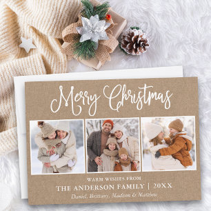 Modern Fun Calligraphy Christmas 3 Photo Kraft Holiday Card