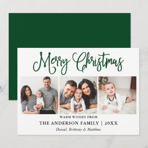 Modern Fun Calligraphy Christmas 3 Photos Green Holiday Card