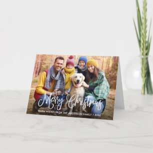 Modern Fun Calligraphy Christmas Family Photo Fold Holiday Card