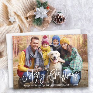 Modern Fun Calligraphy Christmas Family Photo Holiday Card