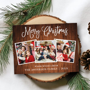 Modern Fun Calligraphy Christmas Wood 3 Photos Postcard