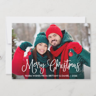 Modern Fun Calligraphy Couple Photo Christmas Holiday Card