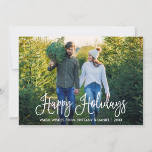Modern Fun Calligraphy Couple Photo Holiday Card
