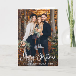 Modern Fun Calligraphy Family Photo Christmas Fold Holiday Card