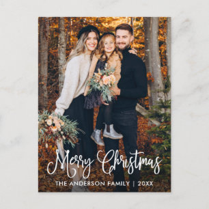 Modern Fun Calligraphy Family Photo Christmas Postcard