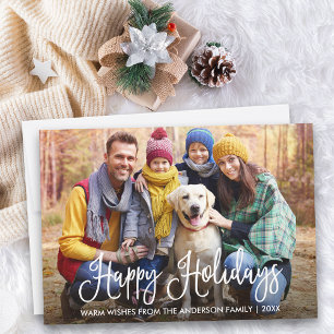 Modern Fun Calligraphy Happy Holidays Family Photo Holiday Card