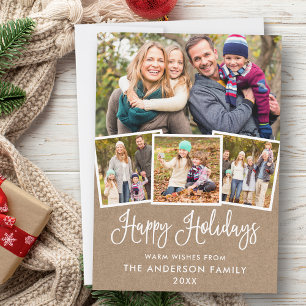 Modern Fun Calligraphy Kraft 4 Photo Holiday Card