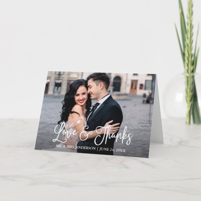 Modern Fun Calligraphy Love Thanks Wedding Fold Thank You Card (Front)