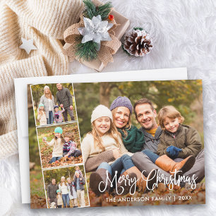 Modern Fun Calligraphy Merry Christmas 4 Photo Holiday Card