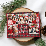 Modern Fun Calligraphy Red Plaid 5 Photo Christmas Postcard<br><div class="desc">Modern Fun Calligraphy Script Merry Christmas 5 Photo Collage Holiday Postcard - Red Buffalo Plaid</div>