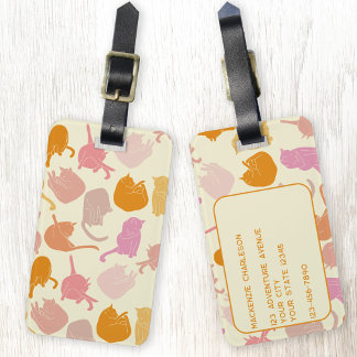 Modern Fun Cat Pattern Pink Orange Personalised Luggage Tag
