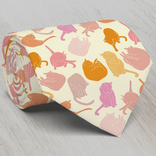 Modern Fun Cat Pattern Pink Orange Tie