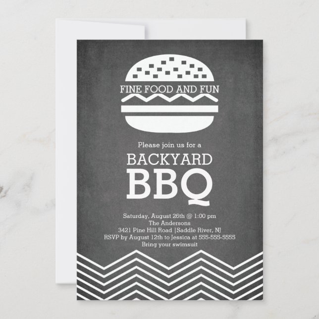 Modern Fun Chalkboard Chevron Barbecue Party Invitation (Front)