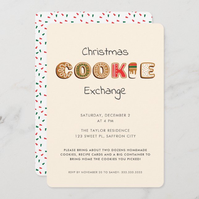 Modern Fun Christmas Cookie Exchange Swap Party Invitation (Front/Back)
