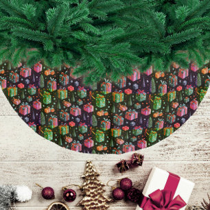 Modern Fun Colourful Christmas Gifts Winter Patter Brushed Polyester Tree Skirt