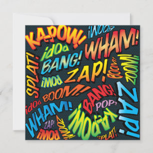 Modern Fun Colourful Comic Book Sounds Invitation