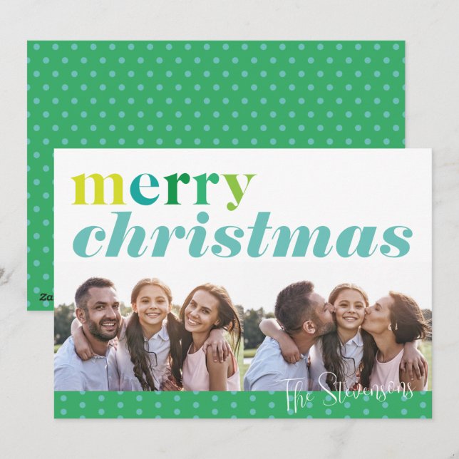 Modern Fun Colourful Merry Christmas 2 Photo Holiday Card (Front/Back)