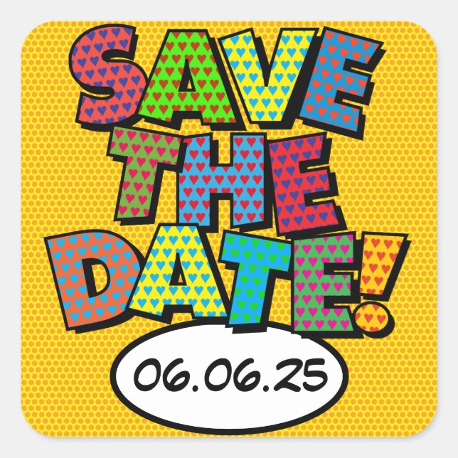 Modern Fun Colourful Save the Date Square Sticker (Front)