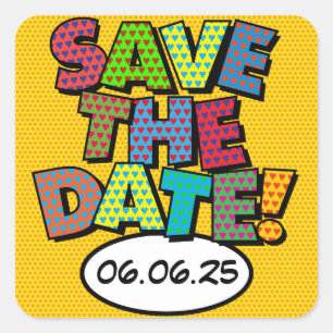 Modern Fun Colourful Save the Date Square Sticker