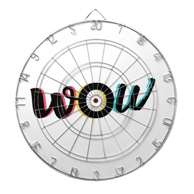 Modern, fun, colourful typography design of Wow Dartboard (Front)