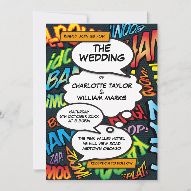 Modern Fun Comic Book All In One Wedding  Invitation (Front)